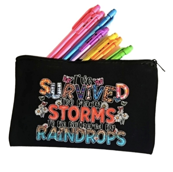 Hand Crafted Black Canvas Cosmetic Bag Pencil case Iron transfer Floral design - Picture 3 of 17